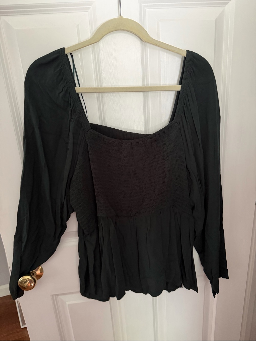 Women’s Forest Green Peasant Blouse - Smocked Bodice